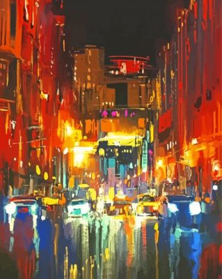 Rainy City At Night Abstract Paint By Numbers