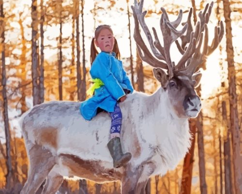 Reindeer People Little Girl Paint By Numbers