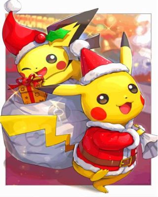 Santa Pikachu And Pichu Pokemon Paint By Numbers