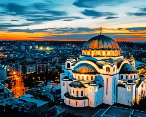 Sava Church Belgrade Sunset Paint By Numbers