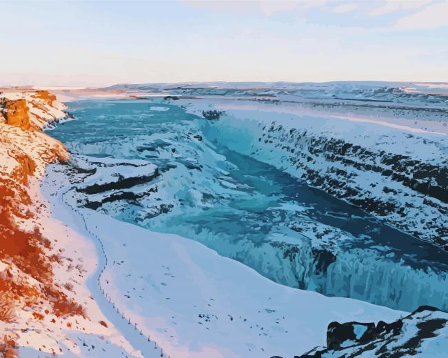 Snowy Gullfoss Fall Paint By Numbers