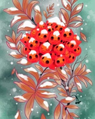 Snowy Rowan Berries Art Paint By Numbers