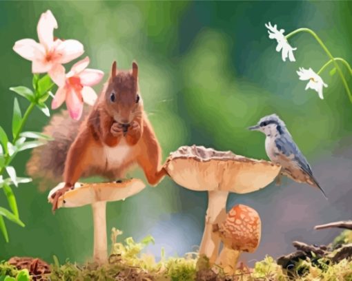 Squirrel And Bird Paint By Numbers