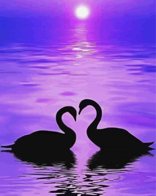 Swans Purple Silhouette Paint By Numbers