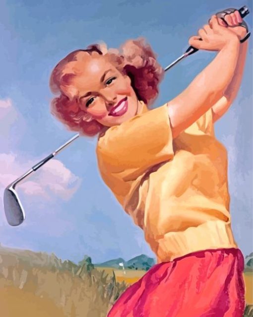Vintage Woman Golfer Paint By Numbers