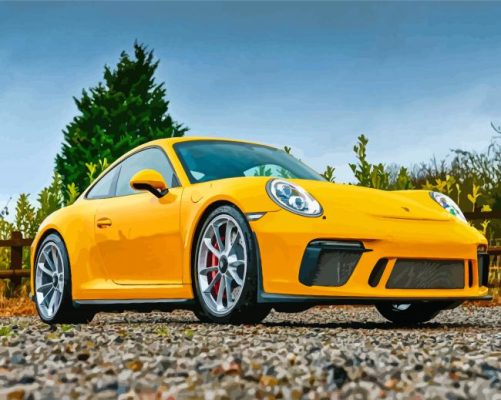 Yellow Porsche Car Paint By Numbers