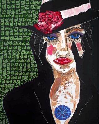 Abstract Lady With Black Hat Paint By Numbers