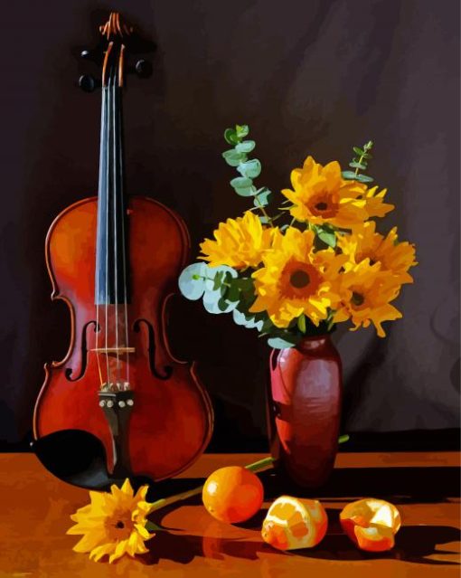 Aesthetic Still Life With Roses And Violin Paint By Numbers