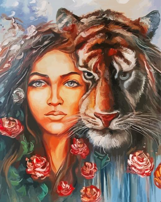 Aesthetic Woman With Tiger Paint By Numbers