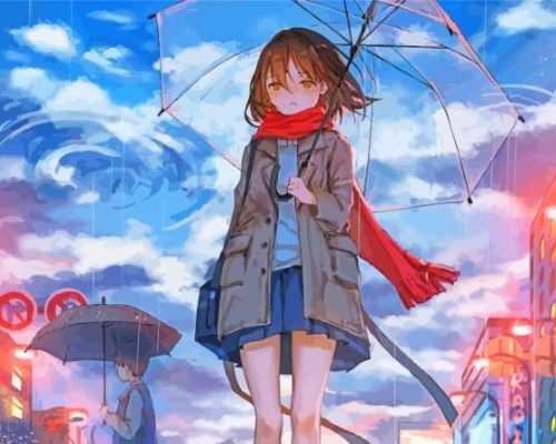 Anime Girl Rain Umbrella Paint By Numbers