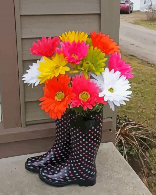 Black Gumboots And Flowers Paint By Numbers