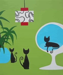 Black Mid Century Cats Paint By Numbers