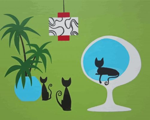 Black Mid Century Cats Paint By Numbers