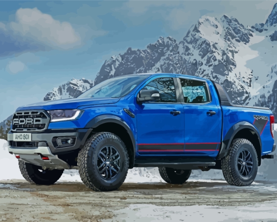 Blue Ford Raptor Car In Snow Paint By Numbers