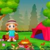 Cartoon A Little Girl Camping In A Forest Paint By Numbers