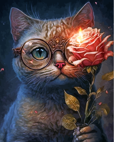 Cat Holding A Rose Paint By Numbers