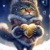 Cat Holding Heart Paint By Numbers