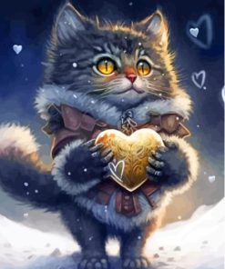 Cat Holding Heart Paint By Numbers