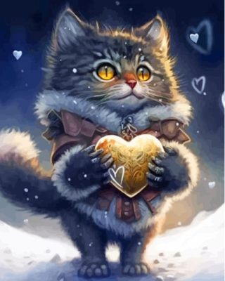 Cat Holding Heart Paint By Numbers