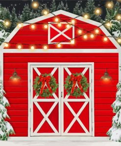 Christmas Red Barn In Winter Paint By Numbers