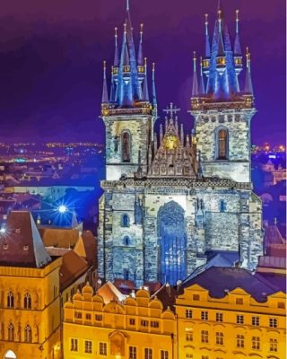 Church Of Our Lady Prague By Night Paint By Numbers