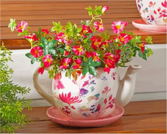 Cute Teapot With Flowers Paint By Numbers