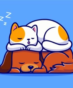 Cute Sleeping Dog And Cat Art Paint By Numbers