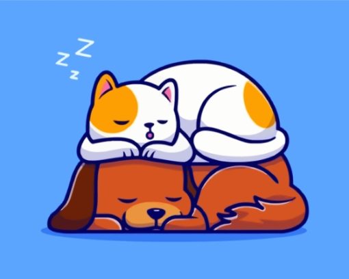 Cute Sleeping Dog And Cat Art Paint By Numbers