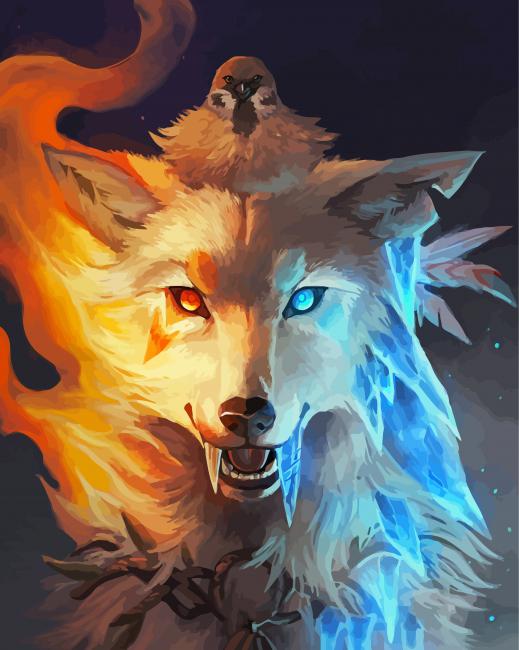 Fire Ice Wolf Paint By Numbers
