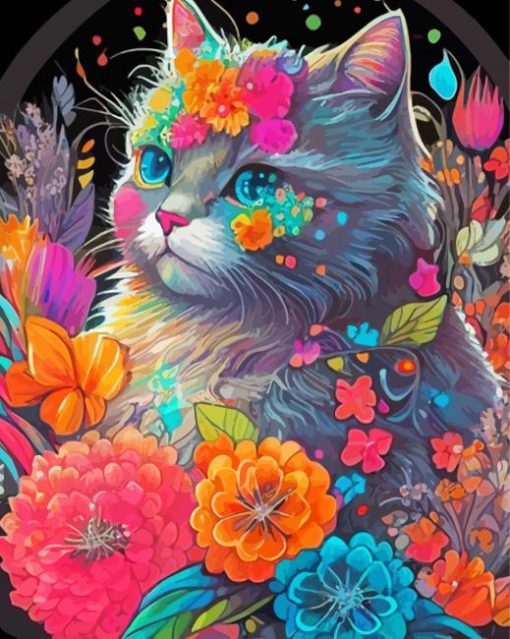 Floral Cat Art Paint By Numbers