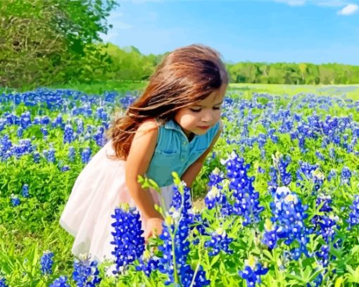 Girl Texas Bluebonnets Paint By Numbers