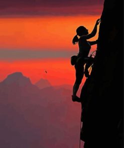 Girl Climbing Mountain At Sunset Paint By Numbers