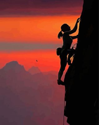 Girl Climbing Mountain At Sunset Paint By Numbers