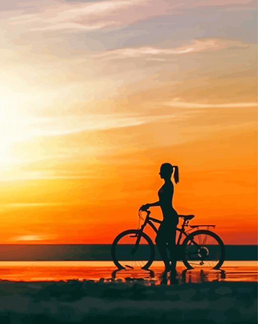 Girl With Bike Silhouette Paint By Numbers