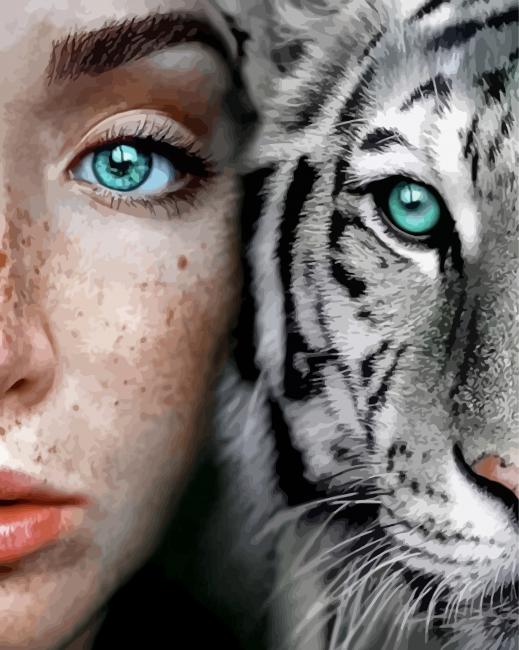 Girl With Freckles And Tiger Paint By Numbers