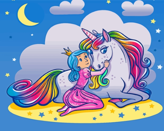 Little Princess Girl And Cute Unicorn Paint By Numbers