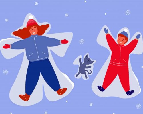 Man And Woman And Cat Snow Angels Paint By Numbers