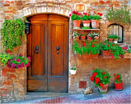 Old Italian Door With Flowers Paint By Numbers