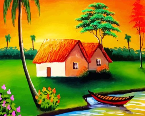 Village Scene Art Paint By Numbers