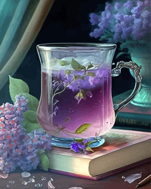 Purple Floral Tea Paint By Numbers