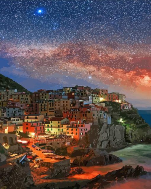 Starry Night In Manarola Landscape Paint By Numbers