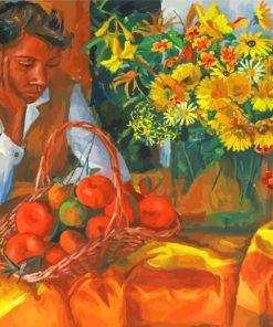Woman With Fruits And Flowers Paint By Numbers