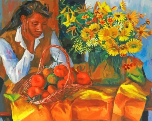 Woman With Fruits And Flowers Paint By Numbers