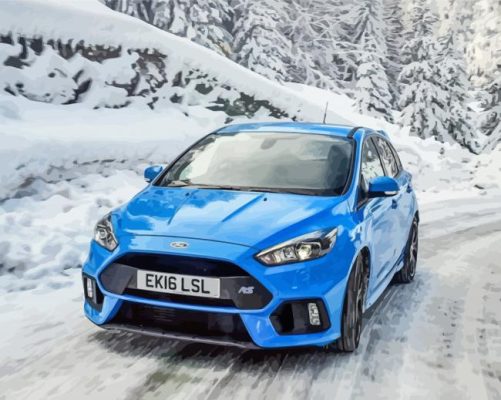 Blue Ford Focus RS Drifting In The Snow Paint By Numbers