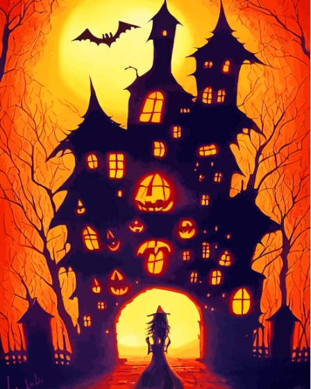 Creepy Halloween Castle Paint By Numbers