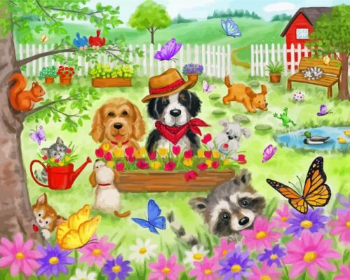 Cute Animals In Garden Paint By Numbers