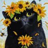 Cute Black Cat And Sunflowers Paint By Numbers