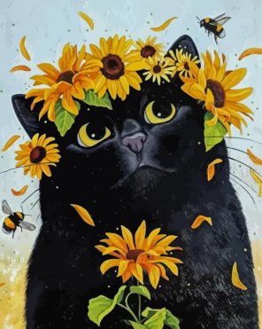 Cute Black Cat And Sunflowers Paint By Numbers