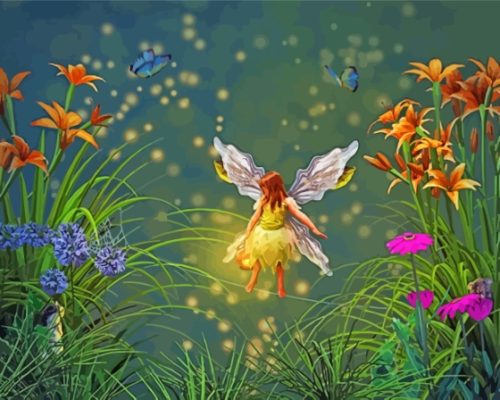 Fairy With Flowers And Butterflies Paint By Numbers