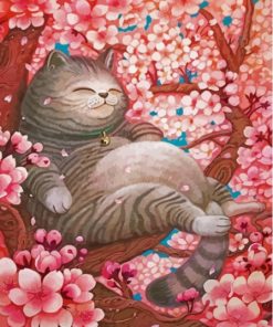 Fat Cat In Cherry Tree Paint By Numbers